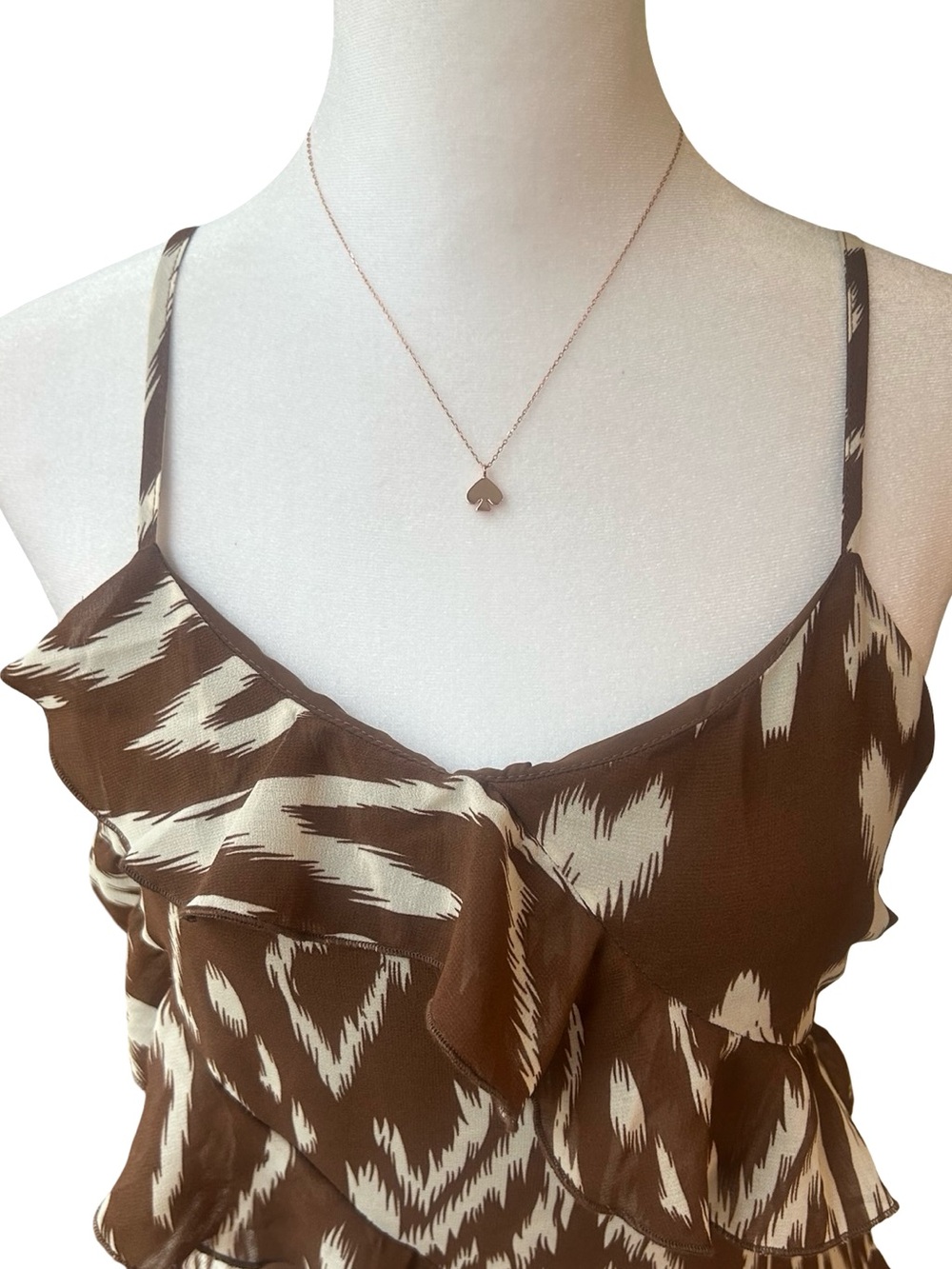 WDNY flowy tiered brown white rustic western wedding guest midi sundress NWT M - Picture 6 of 10